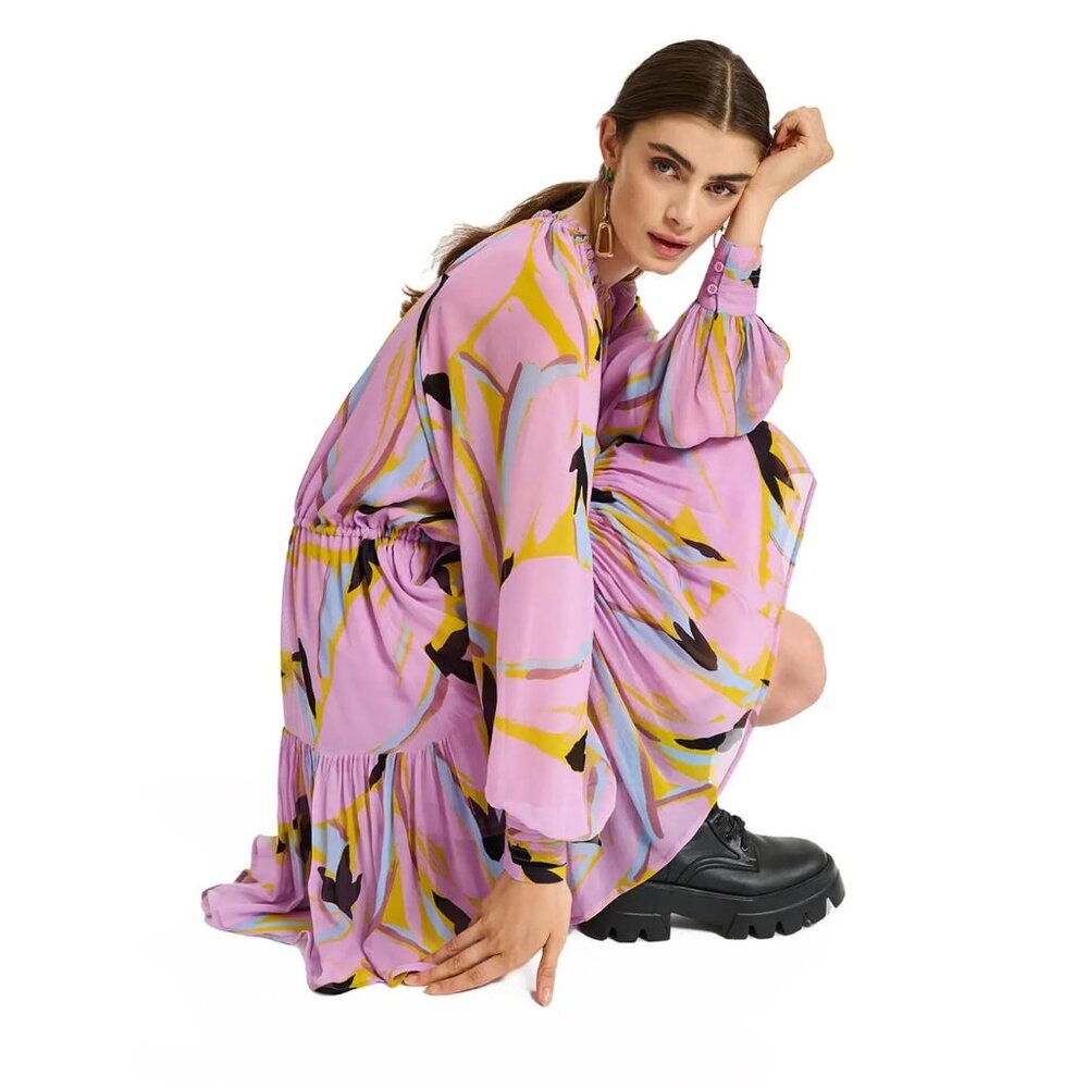 NWT Essentiel Antwerp lilac chiffon Chives print dress - Picture 2 of 10